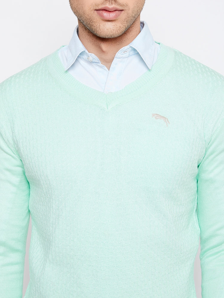 JUMP USA Men Teal Self-Design Pullover - JUMP USA