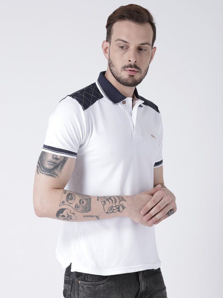 Men White Solid Polo T-shirt - JUMP USA