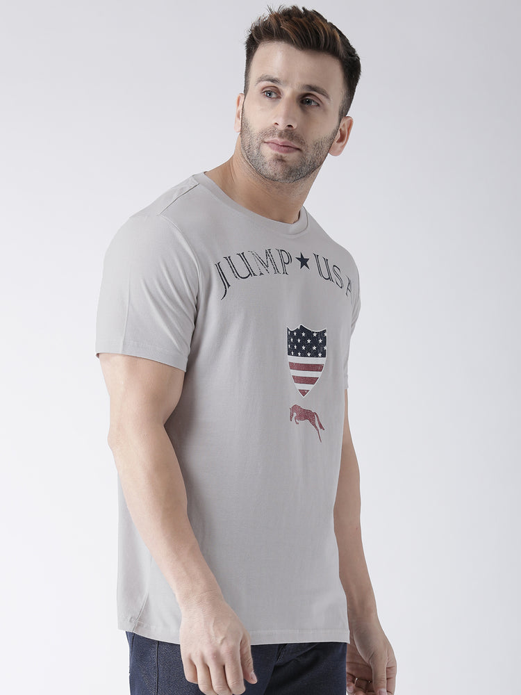 Men Casual Printed Grey T-shirt - JUMP USA