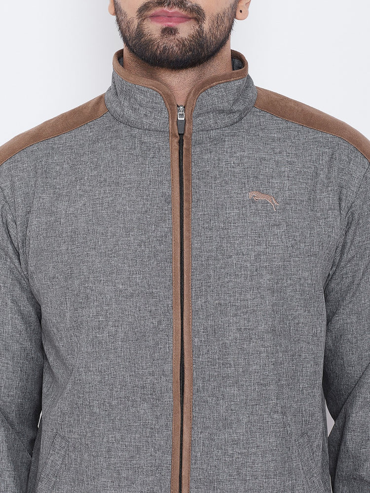 JUMP USA Men Grey Solid Bomber Jacket - JUMP USA