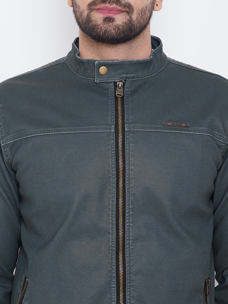 JUMP USA Men Olive Casual Leather Jacket - JUMP USA