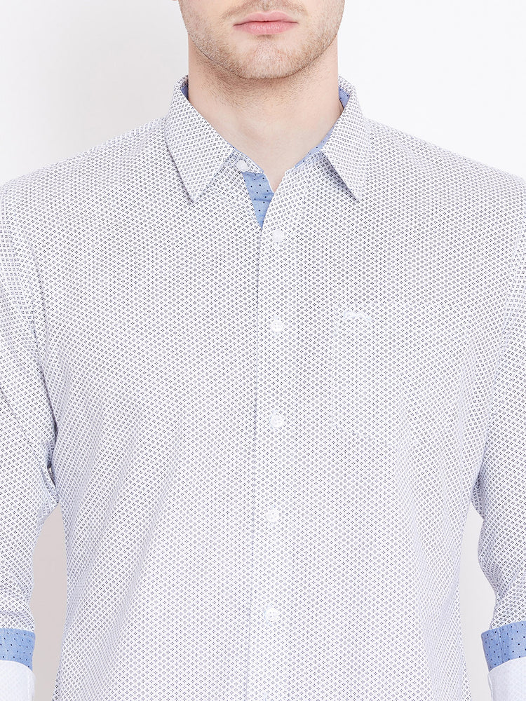 Men White Printed Casual Slim Fit Shirts - JUMP USA