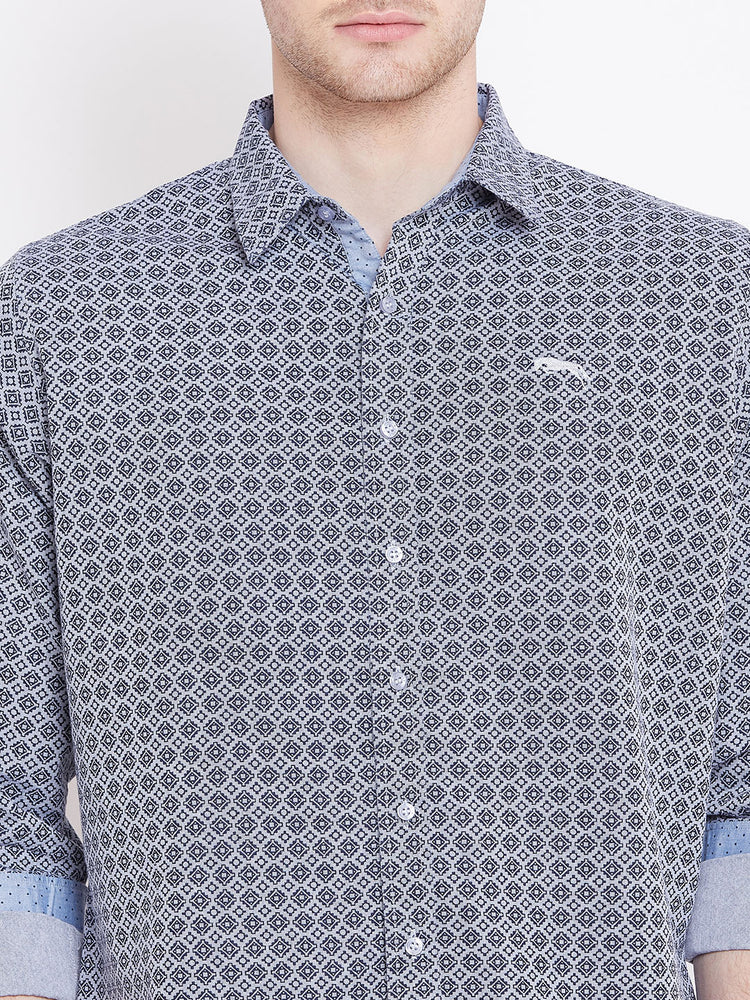 Men White Printed Casual Relaxed Fit Shirts - JUMP USA