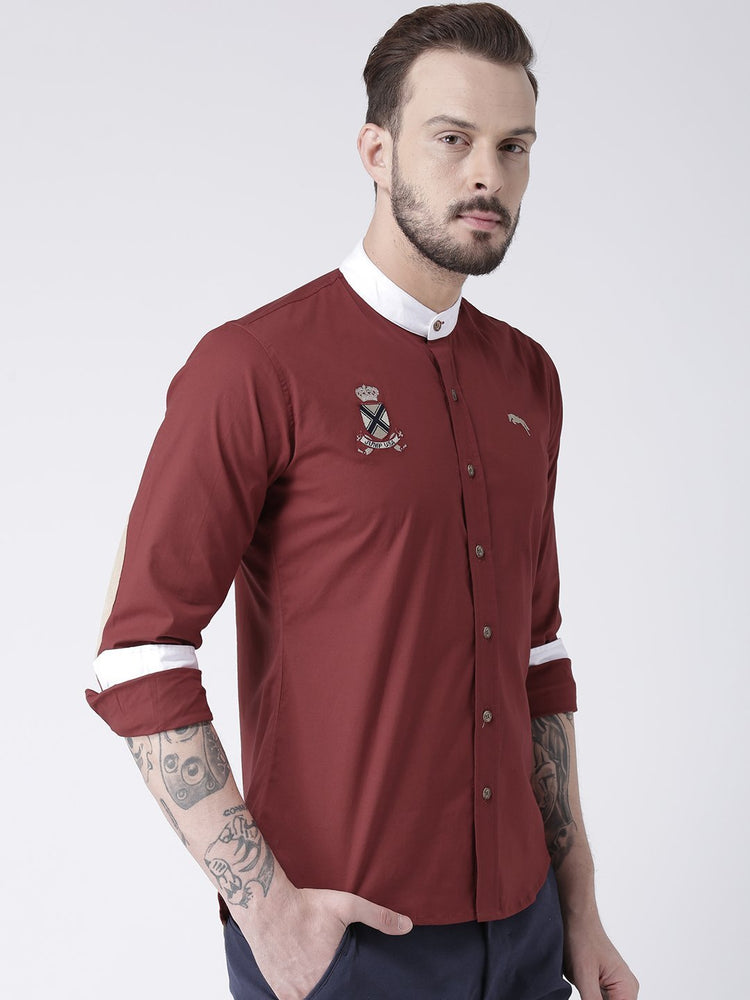 Men Red Solid Cotton Slim Fit Shirt - JUMP USA