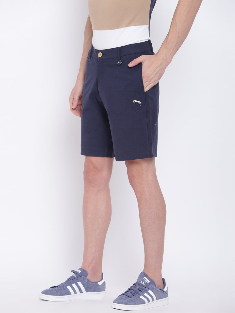 Men Casual Solid Navy Blue Chinos Shorts - JUMP USA