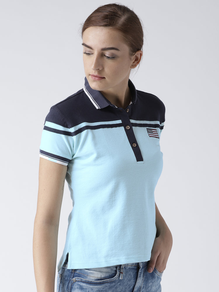 Women Blue and Navy Blue Polo T-shirt - JUMP USA