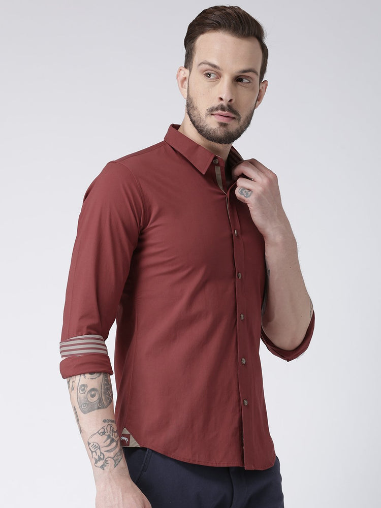 Men Red Solid Cotton Regular Fit Shirt - JUMP USA