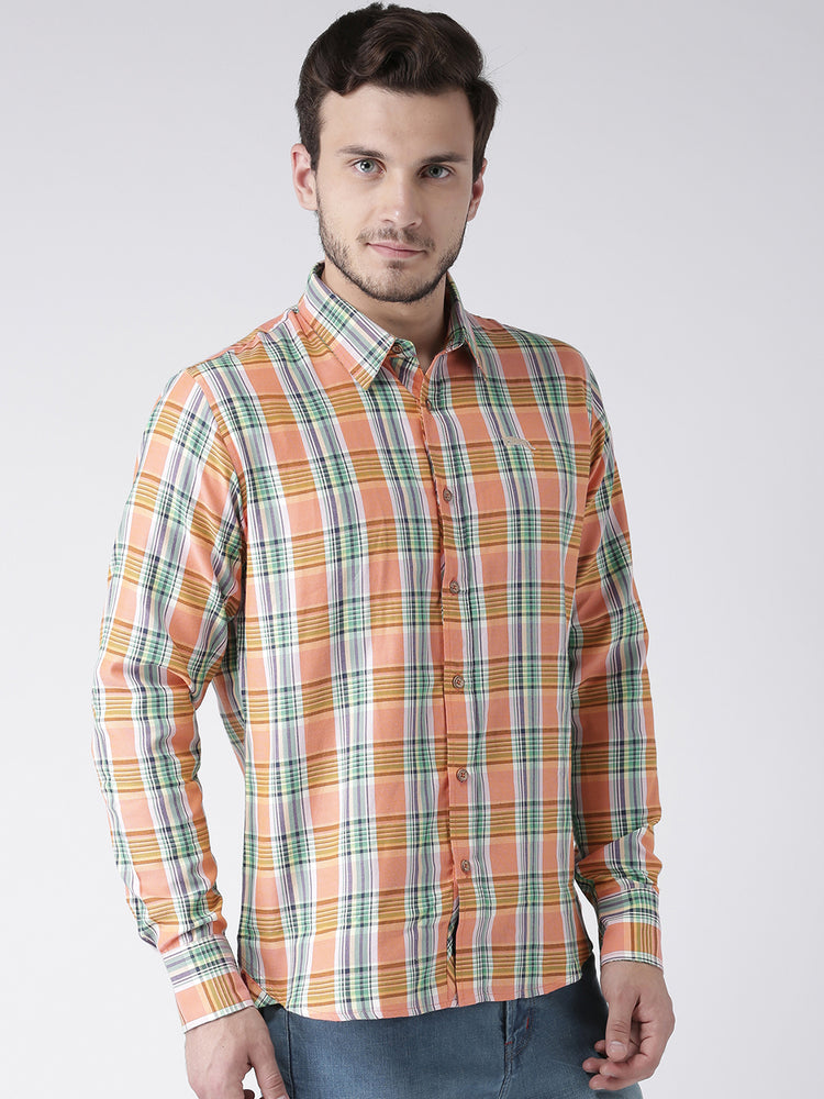 Men Casual Checked Orange Shirts - JUMP USA