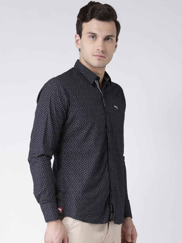 Men Casual Printed Navy Blue Shirts - JUMP USA