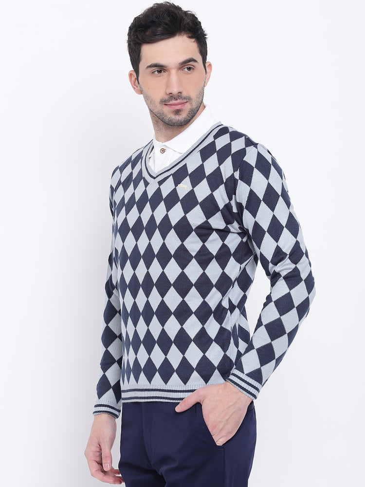 Men Casual Colourblocked Blue Sweaters - JUMP USA