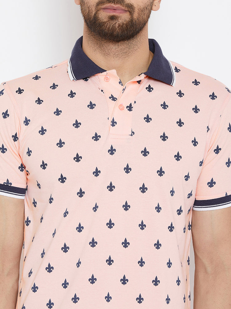 JUMP USA Men Pink Printed Polo Collar T-Shirt - JUMP USA