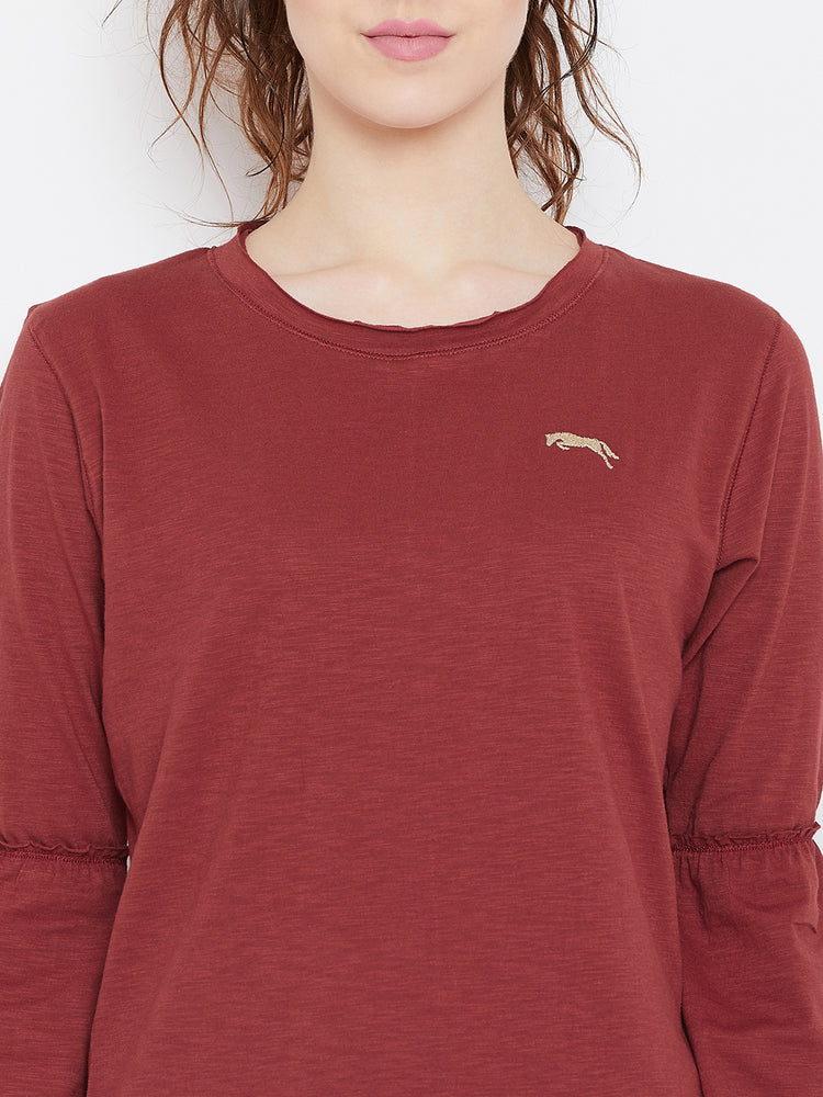 Women Red Solid Casual Tops - JUMP USA