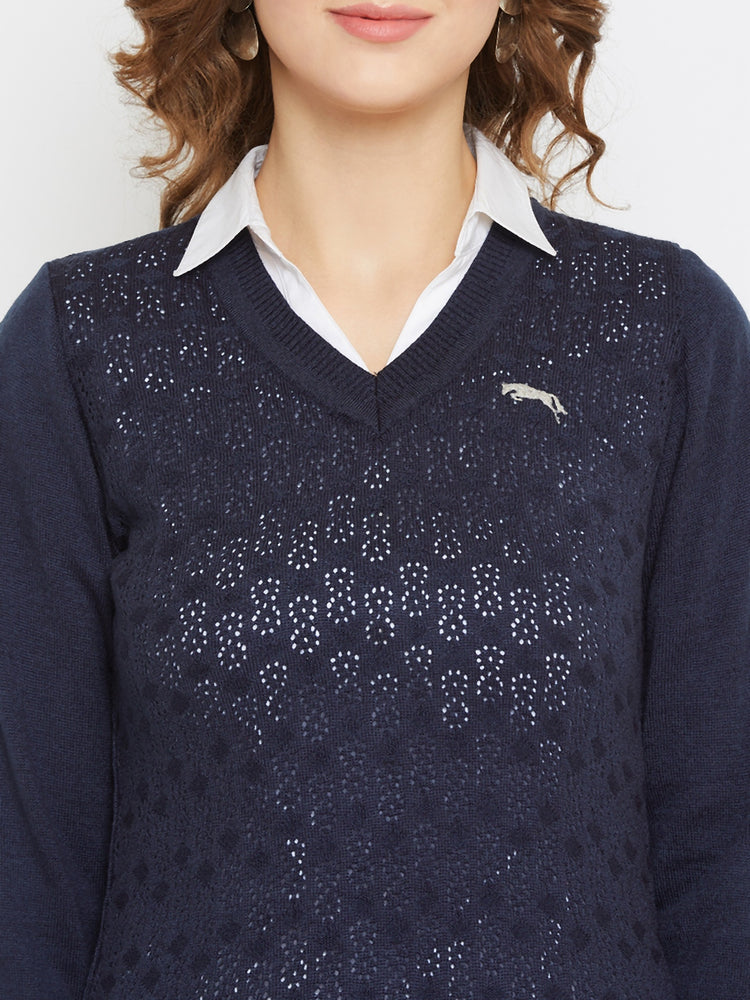 JUMP USA Women Navy Blue Self Design Sweater
