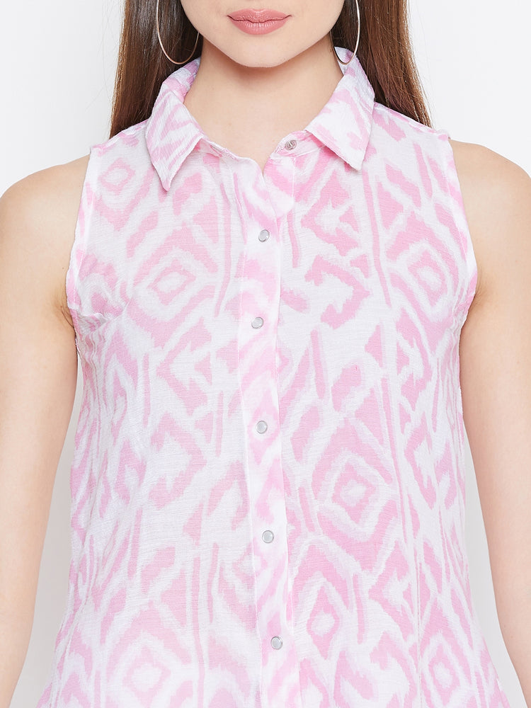 JUMP USA Women White & Pink Printed Casual Shirts - JUMP USA