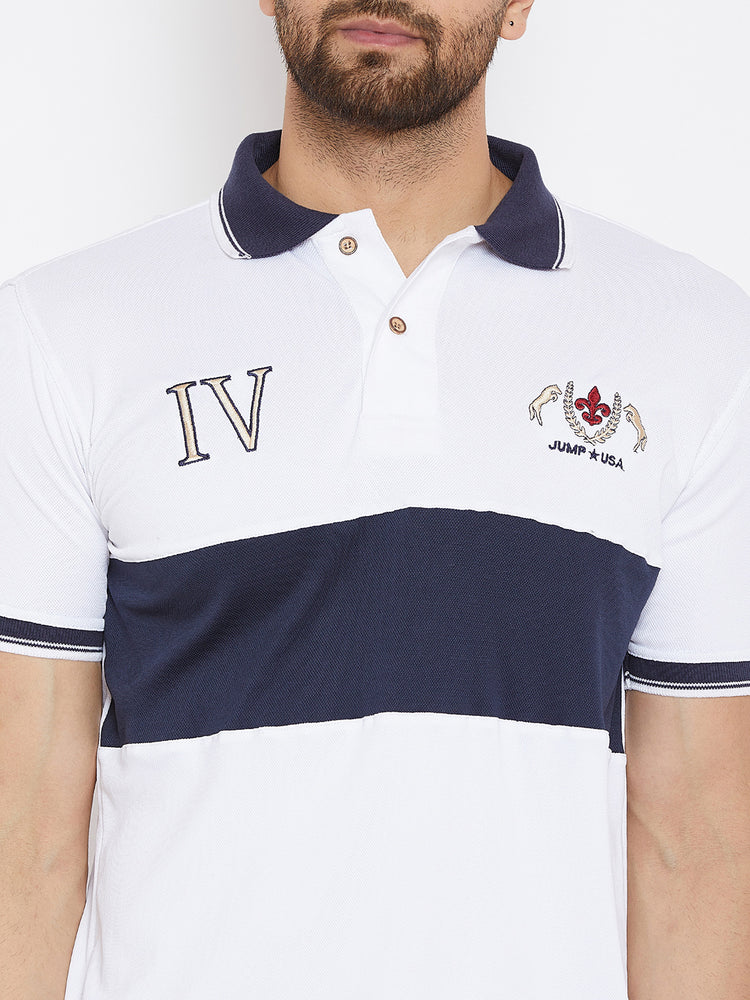 JUMP USA Men Solid White Polo T-shirts - JUMP USA