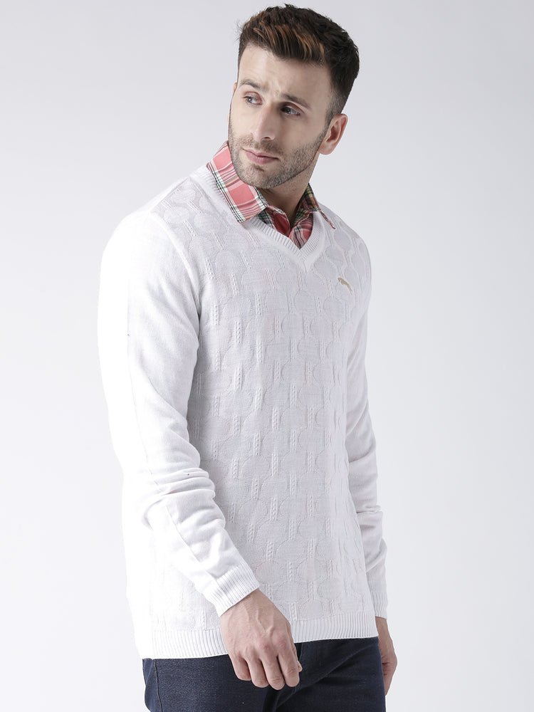 Men White self Design Pullover - JUMP USA
