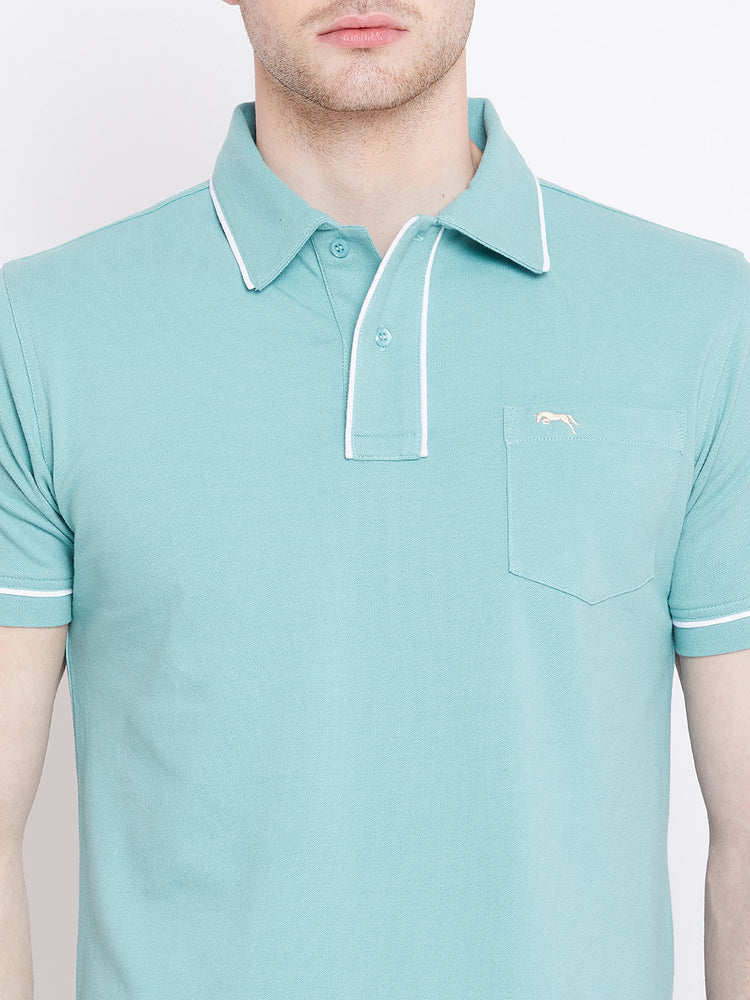 Men Blue Solid Casual Polo T-shirts - JUMP USA