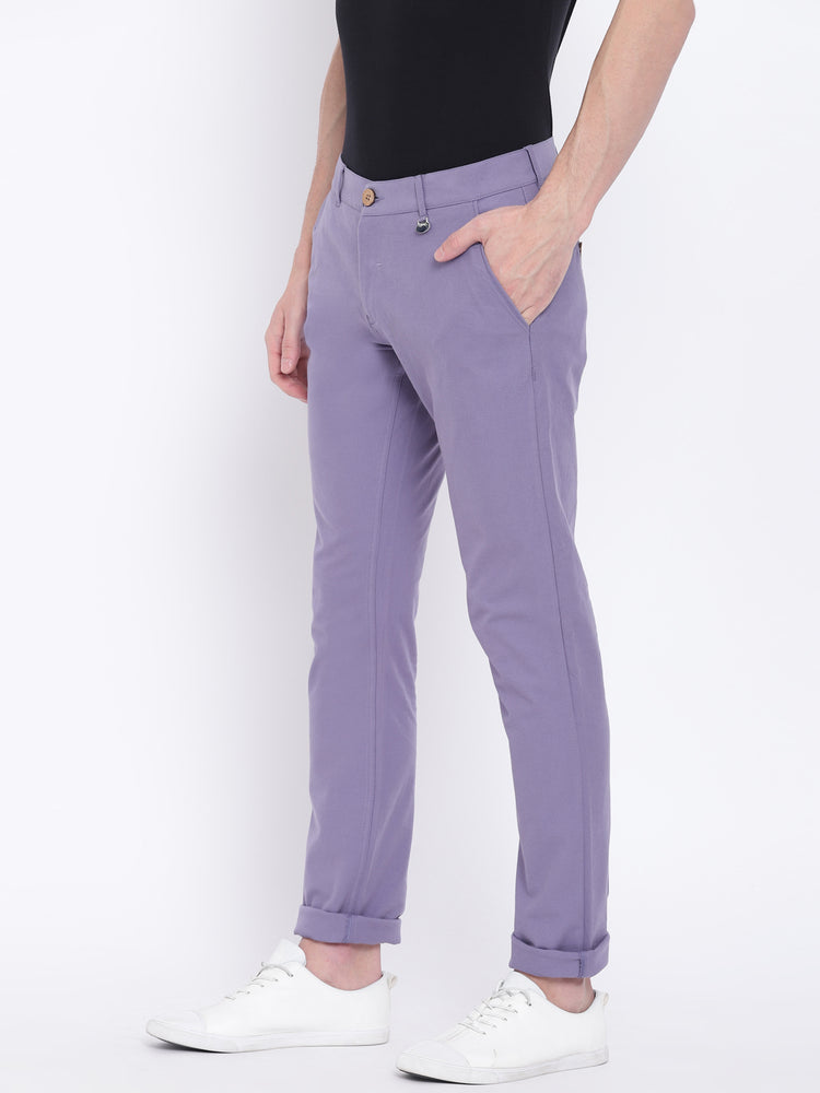 Men Casual Solid Purple Chinos - JUMP USA