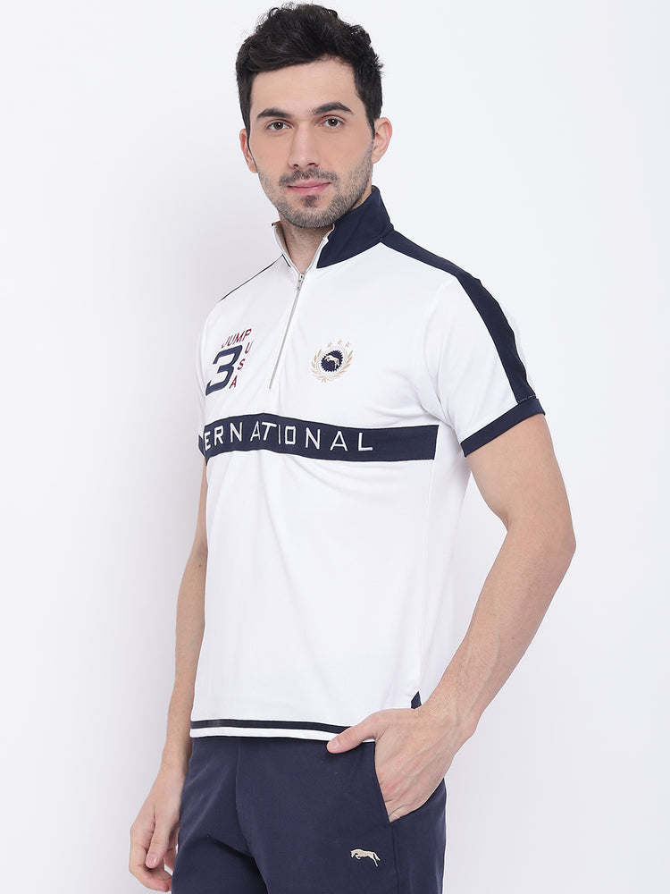Men Casual Solid White Polo Collar T-Shirt - JUMP USA