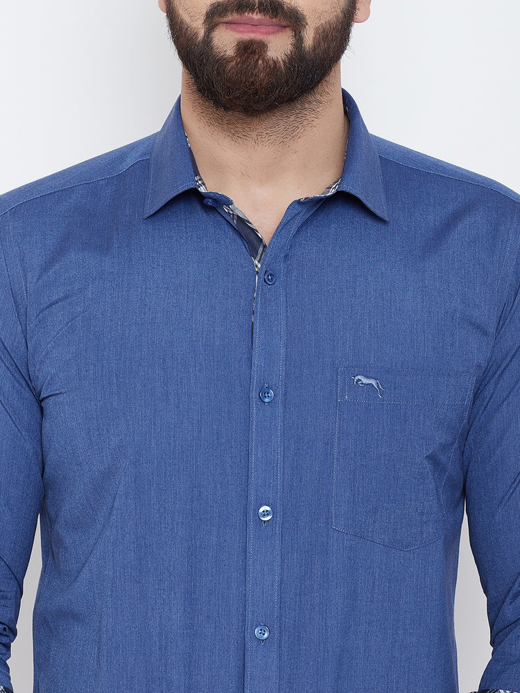 JUMP USA Men Blue Solid Cotton Casual Shirts - JUMP USA