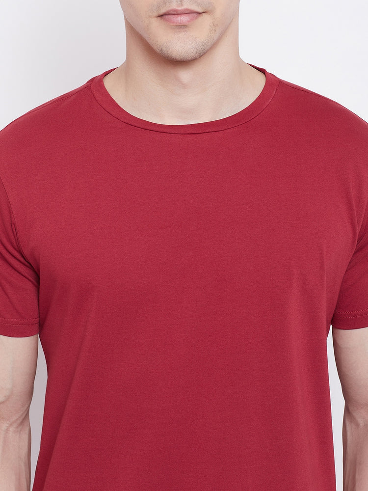 JUMP USA Men Red Solid Round Neck T-shirt - JUMP USA