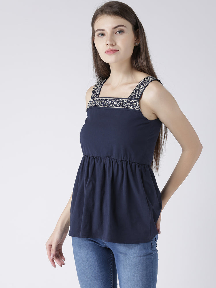 Women Navy Blue Casual Tops - JUMP USA