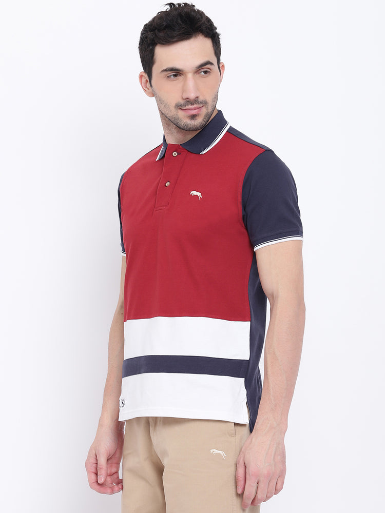 Men Casual Solid Red Polo Collar T-Shirt - JUMP USA