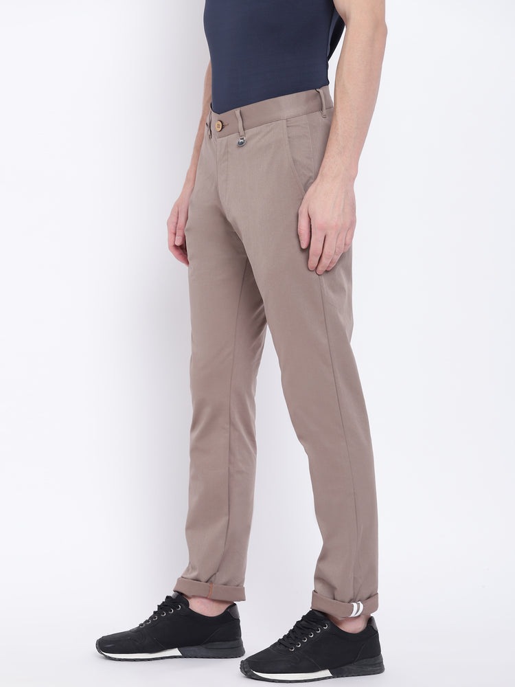 Men Casual Solid Grey Chinos - JUMP USA