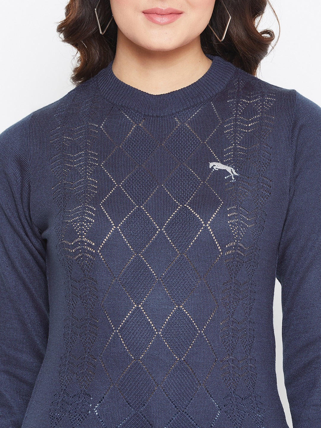 JUMP USA Women Navy Blue Self Design Sweater - JUMP USA