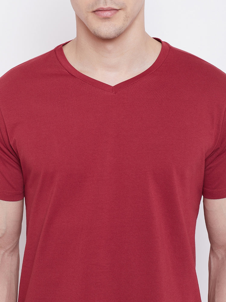 JUMP USA Men Red Solid V-neck Tshirt - JUMP USA