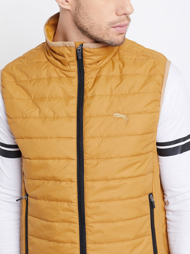 JUMP USA Men Mustard Sleevless Solid Bomber Jacket - JUMP USA
