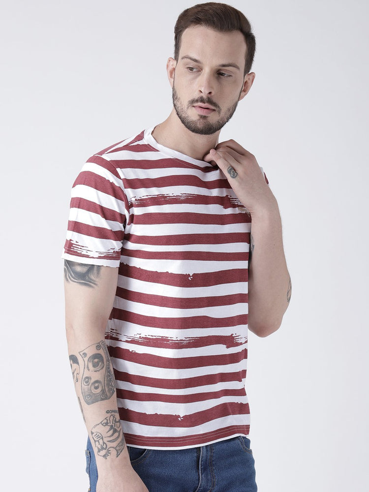 Men White Striped Round Neck T-shirt - JUMP USA