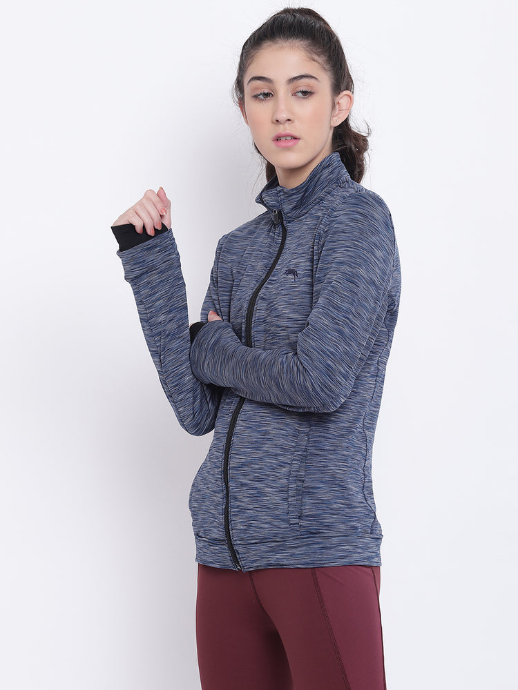 Women Navy Blue Sports Sporty Jacket - JUMP USA