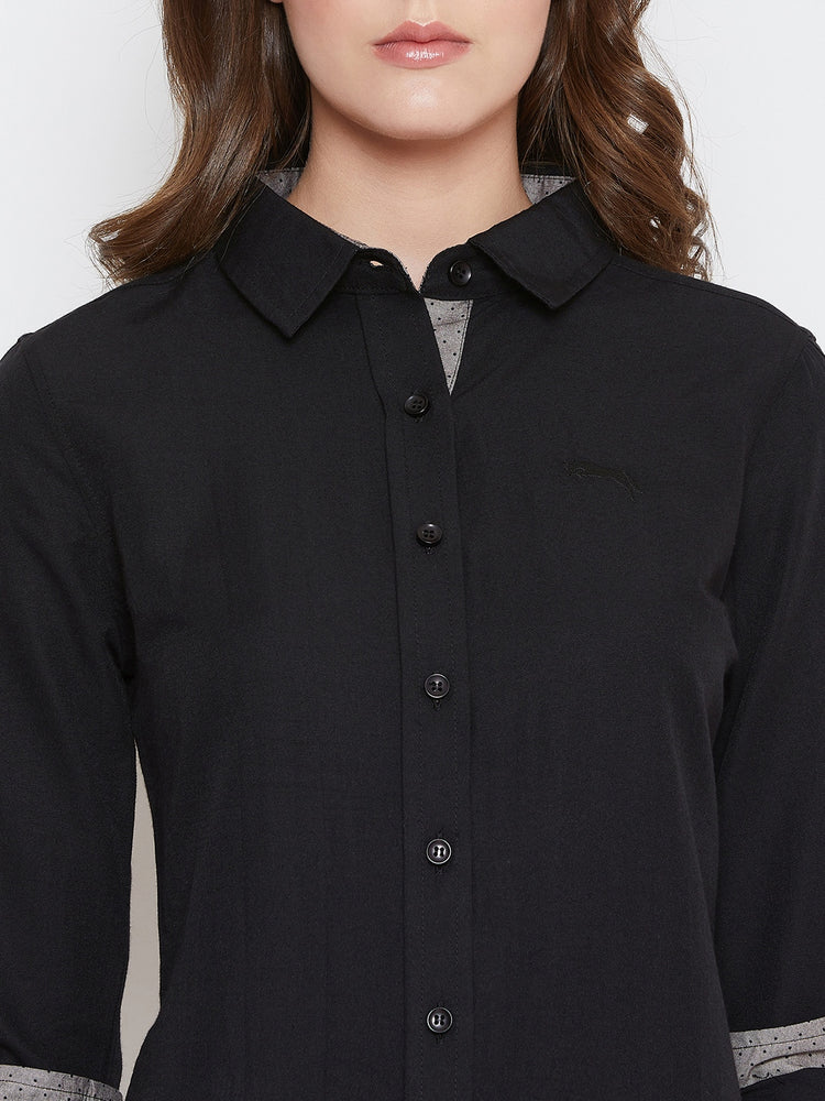 Women Black Solid Casual Slim Fit Shirt - JUMP USA