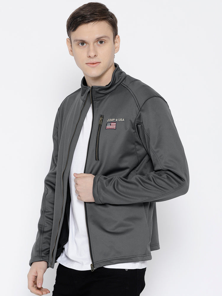 Men Charcoal Solid Jacket - JUMP USA