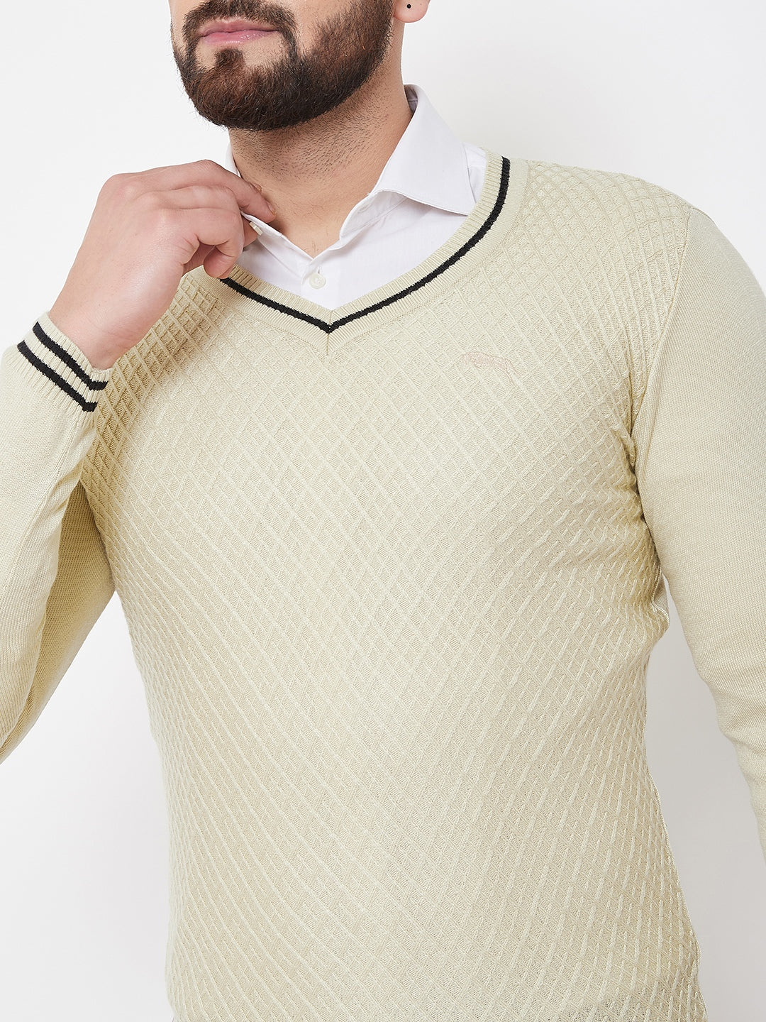 JUMP USA Men Butter Self Design Sweater - JUMP USA