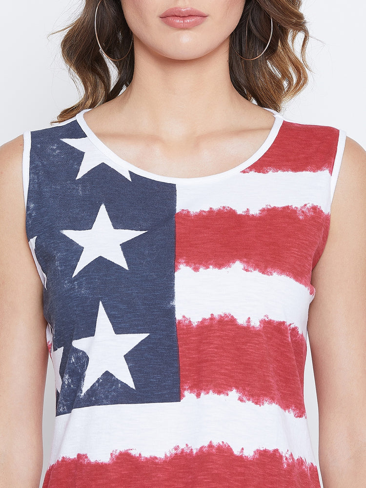 JUMP USA Women Red & White Printed Casual Printed Tank Top - JUMP USA