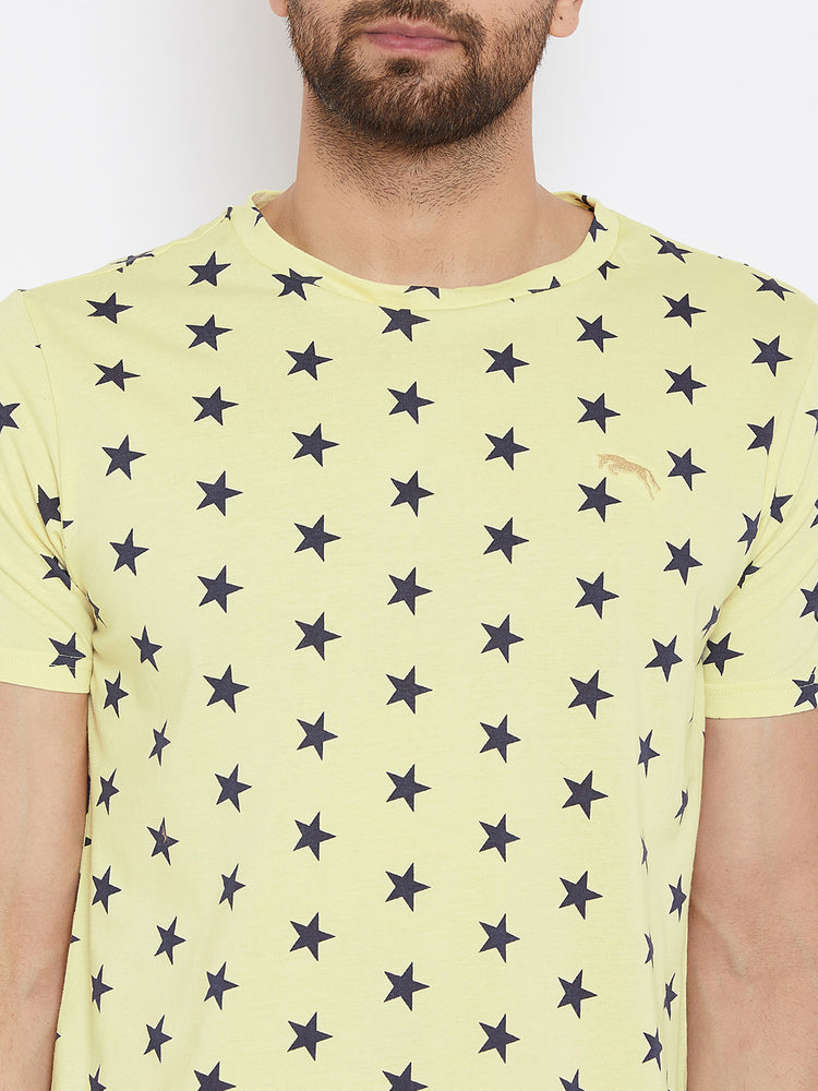 JUMP USA Men Yellow Printed Round Neck T-Shirt - JUMP USA