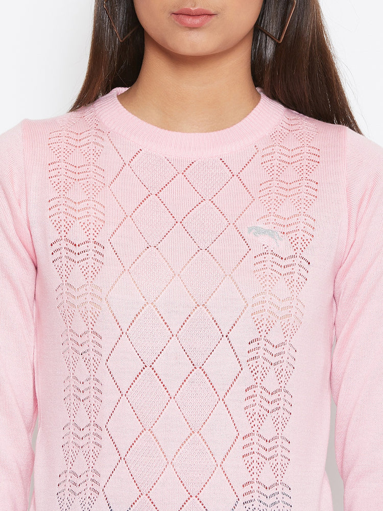 JUMP USA Women pink Self Design Casual Sweater - JUMP USA