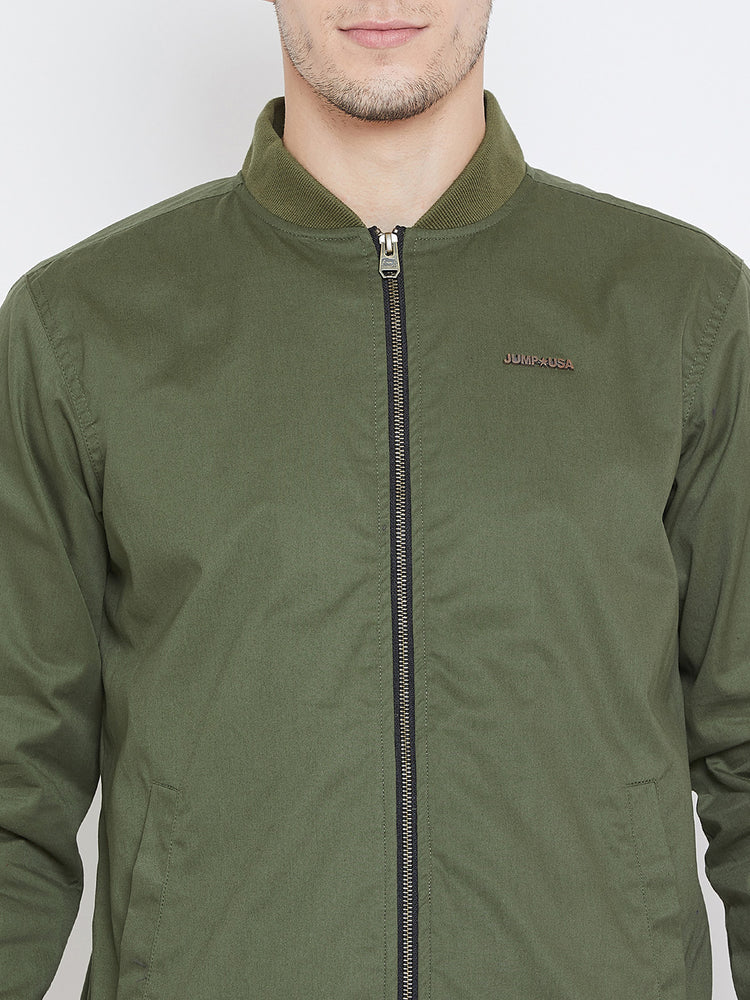Men Casual Olive Bomber Jacket - JUMP USA