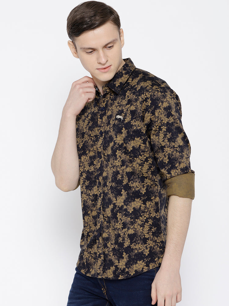 Men Beige Slim Fit Printed Casual Shirt - JUMP USA