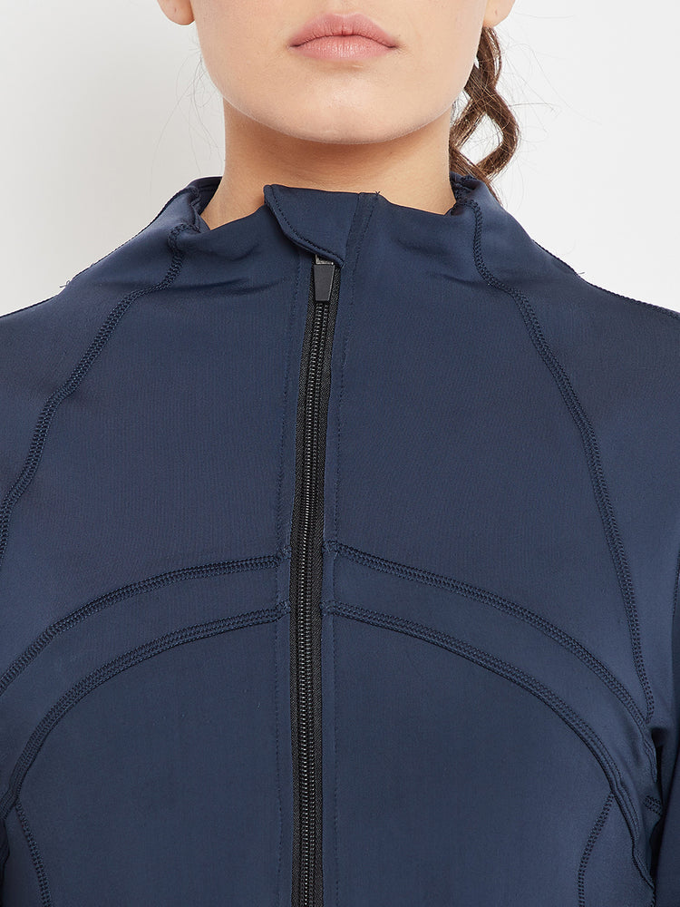 Women Sports Navy Blue Sporty Jacket - JUMP USA