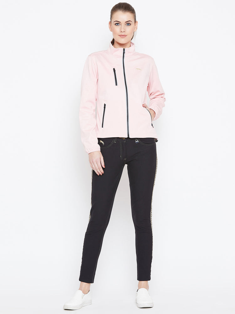 Women Pink Solid Sporty Jacket - JUMP USA