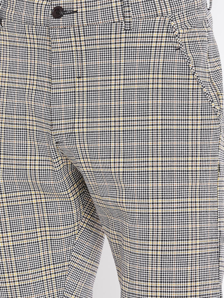 Men Grey Checked Casual Slim Fit Trousers - JUMP USA