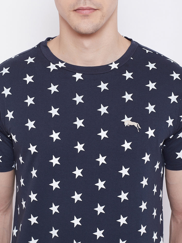 JUMP USA Men Navy Blue Printed Round Neck T-shirt - JUMP USA