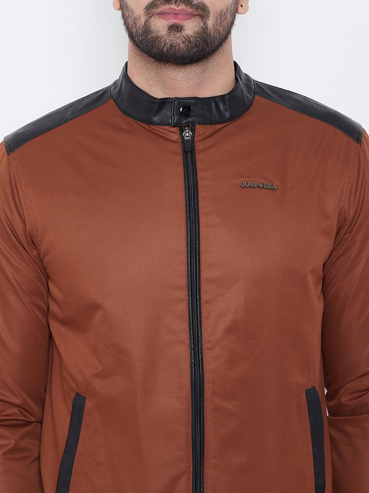 JUMP USA Men Brown Solid Casual Bomber Jacket - JUMP USA