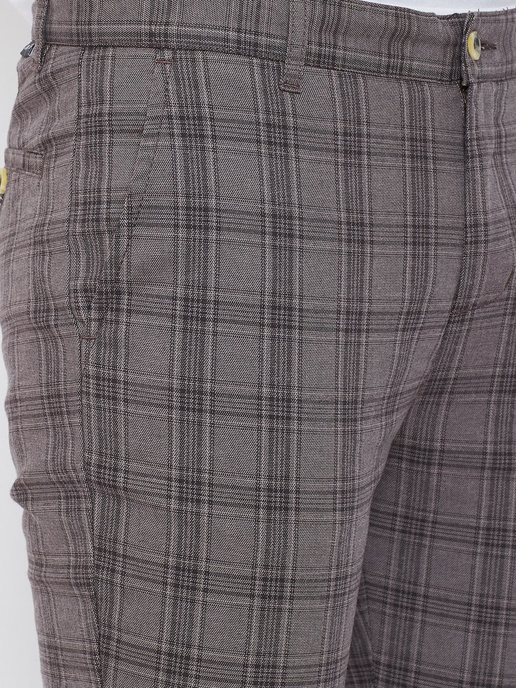 JUMP USA Men Grey Check Slim Fit Cotton Casual Trousers - JUMP USA
