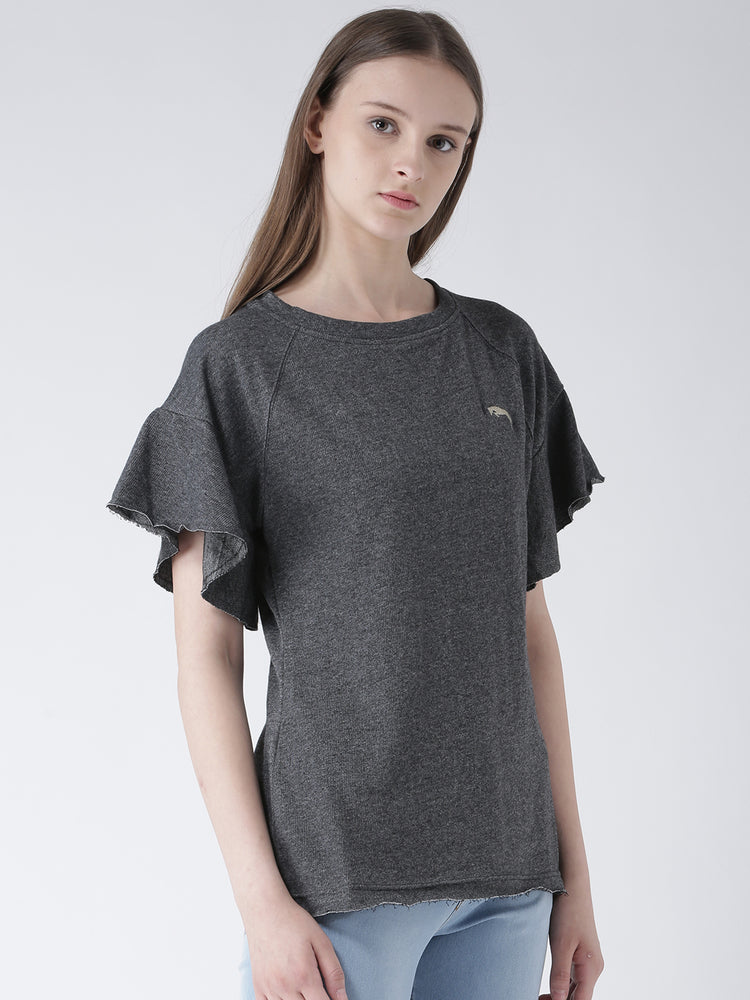 Women Charcoal Solid Polyester Top - JUMP USA