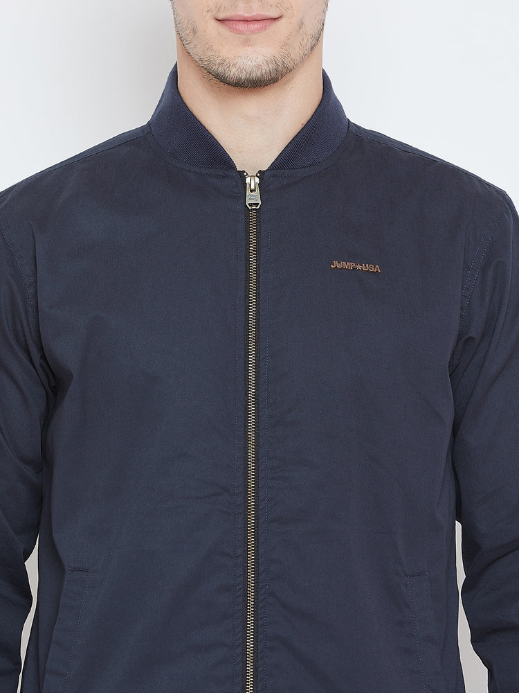 Men Casual Navy Blue Bomber Jacket - JUMP USA