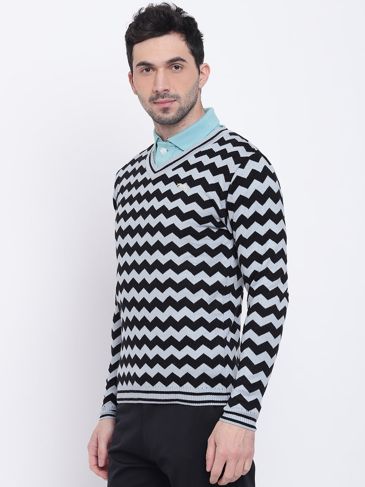 Men Casual Colourblocked Blue Sweaters - JUMP USA